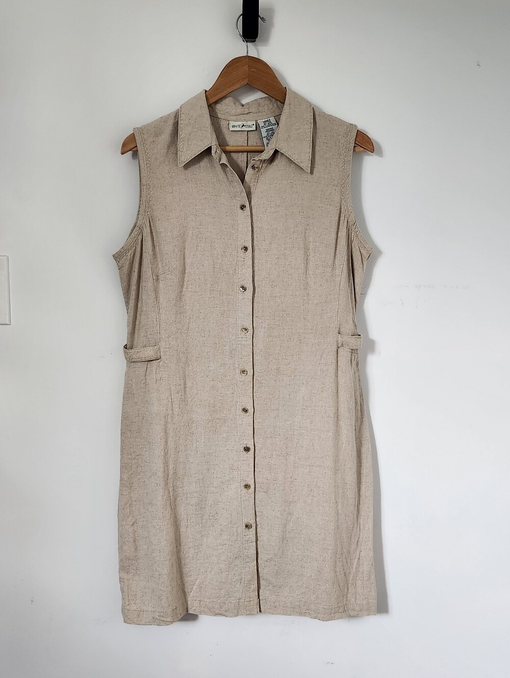 White Stag Sleeveless Button-Front Dress in Natural Beige